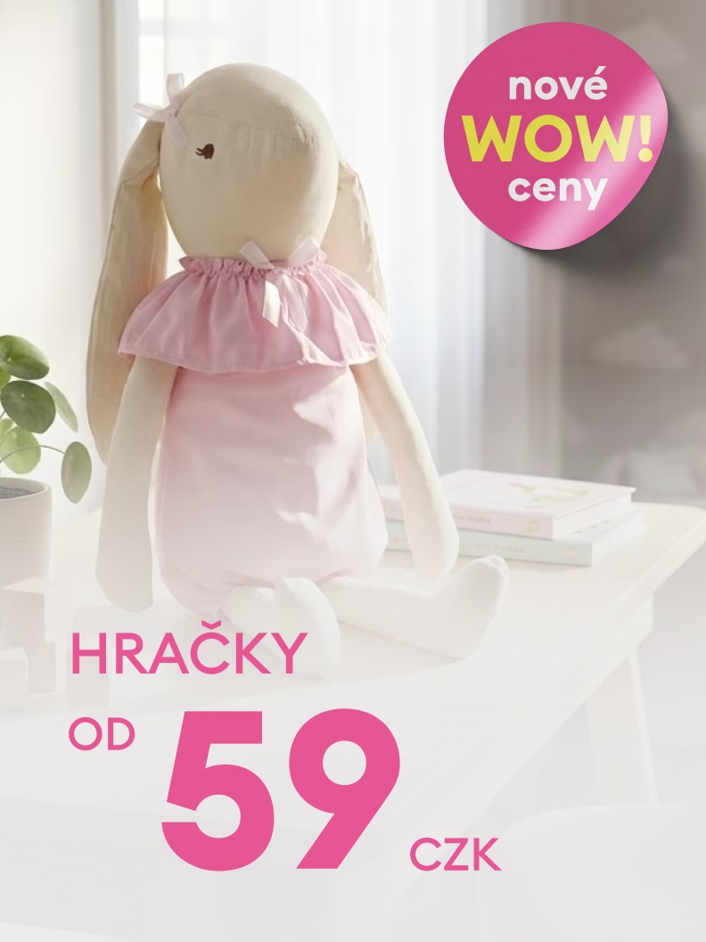 Propagační sdělení o nabídce dětských hraček s výrazně výhodnou cenou, upozorňující na možnost nákupu hraček již od 59 Kč.
