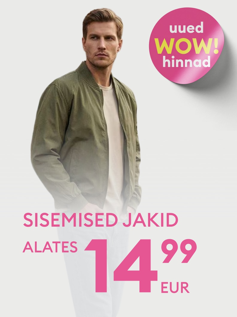 Meeste kevadjakke tutvustav kampaania, mis teavitab uutest soodushindadest ja alghinnast 14,99 eurot.
