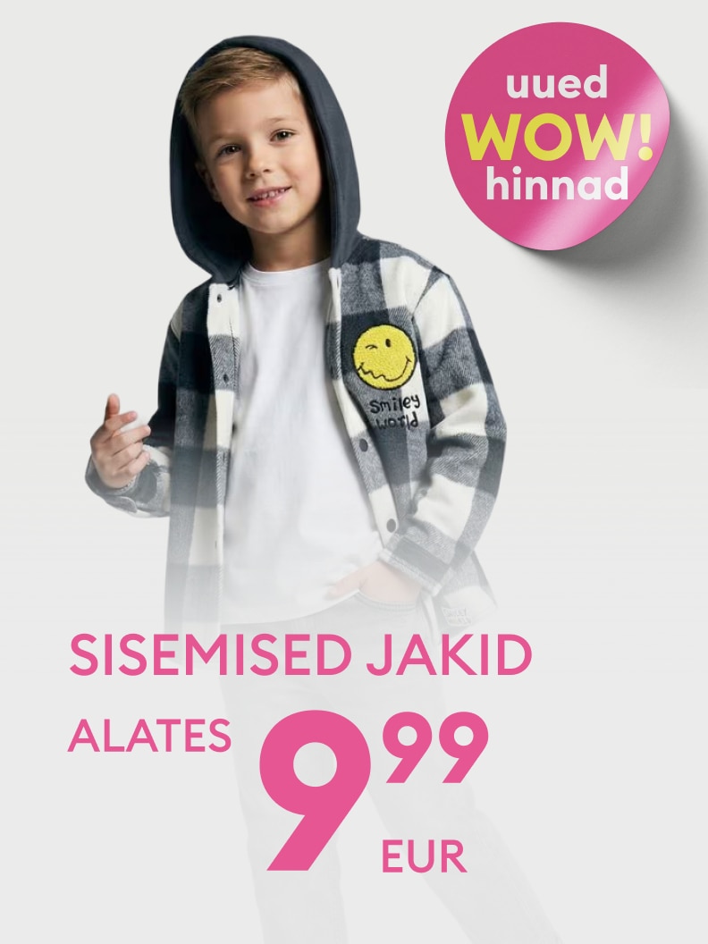 Reklaam teavitab laste sisemiste jakkide sooduspakkumisest uute hindadega, alates 9,99 eurost.