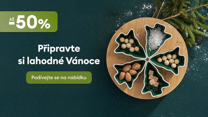 Připravte si lahodné Vánoce s nabídkou atraktivních produktů. Sleva až 50 %. Na obrázku miska s vánoční dekorací obsahující ořechy, cukr a sůl. Klikněte na odkaz a podívejte se na výběr nabízených produktů pro sváteční pohodu.
