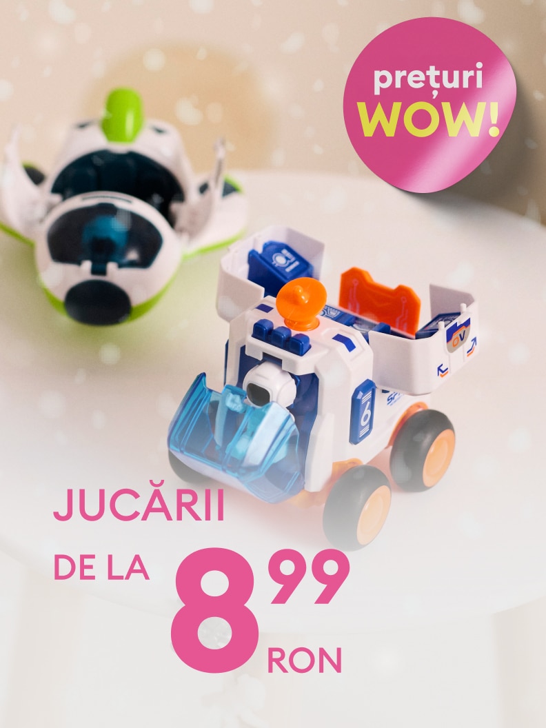 Jucării pentru copii disponibile la prețuri avantajoase, începând de la 8,99 RON. Oferta include vehicule de joacă, ideale pentru distracție și dezvoltarea creativității celor mici. Descoperă prețuri WOW și bucuria jocului printr-o gamă variată de produse.