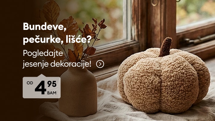 Jesenje dekoracije za dom s motivima bundeve, pečuraka i lišća po promotivnoj cijeni.