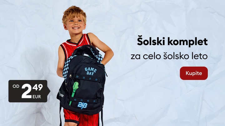 Deček z nahrbtnikom predstavlja šolski komplet za celo šolsko leto po promocijski ceni.