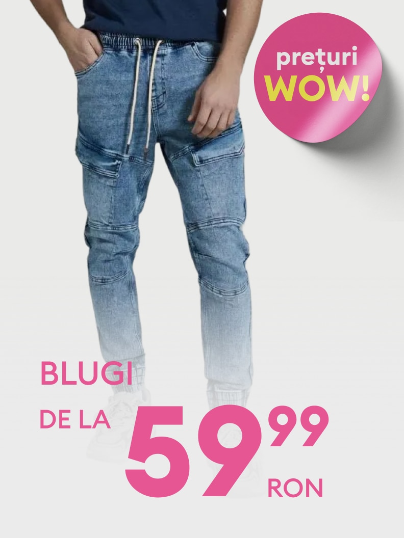 Blugi pentru bărbați, disponibili la un preț promoțional începând de la 59,99 RON. Oferta include modele moderne, ideale pentru orice ocazie. Reduceri WOW, valabile pentru o perioadă limitată. Alege stilul potrivit la prețuri accesibile!