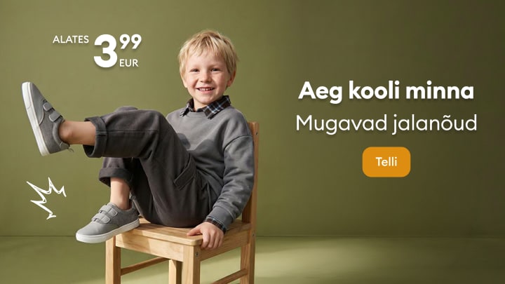 Reklaam mugavate laste jalatsite ostmiseks koolihooajaks soodushinnaga alates 3,99 eurost