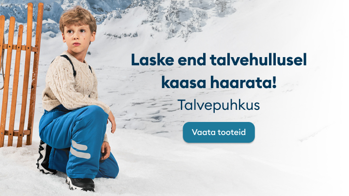 Naudi talverõõme ja avasta talvepuhkuse pakkumised! Pildil olev tekst kutsub avastama talviseid seiklusi ja soetama vajalikke tooteid. Vajuta „Vaata tooteid“ ja leia rohkem.
