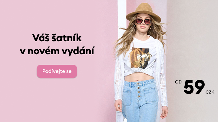 Reklamní sdělení představující novou kolekci oblečení pro každodenní nošení s výzvou k prohlédnutí nabídky a informací o cenách od 59 Kč.