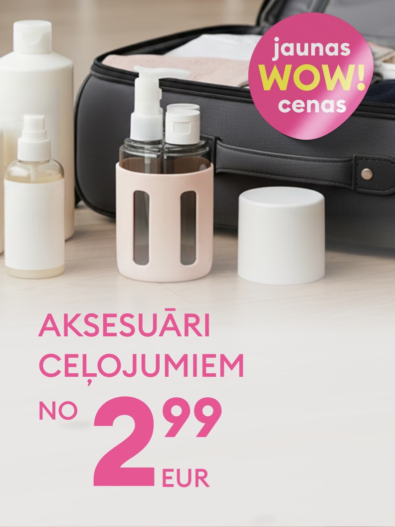 Ceļojumu aksesuāru piedāvājums ar ļoti zemu sākumcenu, paredzēts kosmētikas un šķidrumu ērtai pārvadāšanai ceļojumu laikā.