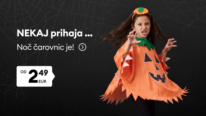 Dekliški pustni kostum buče za noč čarovnic z igrivim strašljivim motivom.