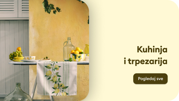 Promotivni prikaz kategorije proizvoda za kuhinju i trpezariju, namijenjen da inspiriše i usmjeri korisnika na pregled ponude.