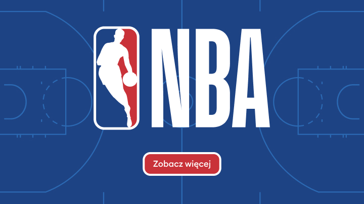 Grafika promująca treści i ofertę związane z ligą NBA, zachęcająca do przejścia do materiałów o koszykówce.