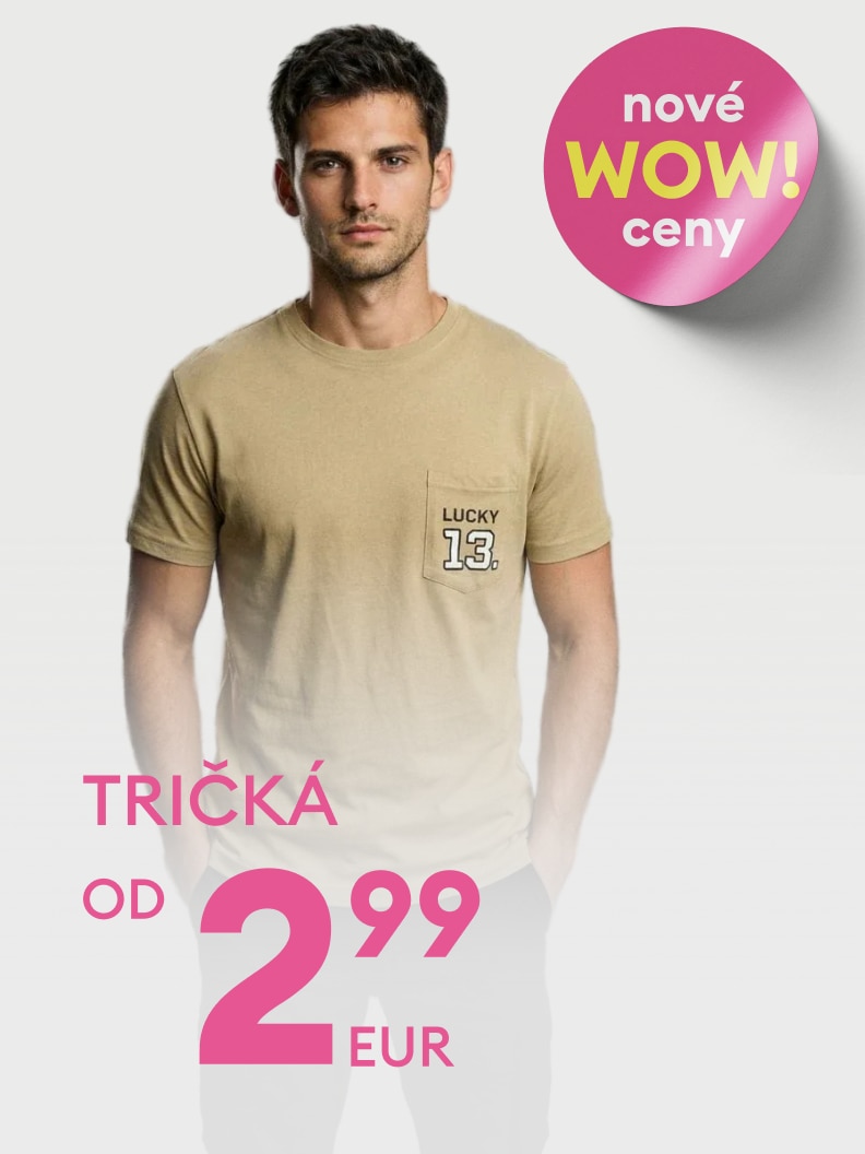 Propagačný obrázok informujúci o ponuke pánskych tričiek s novými výhodnými cenami.