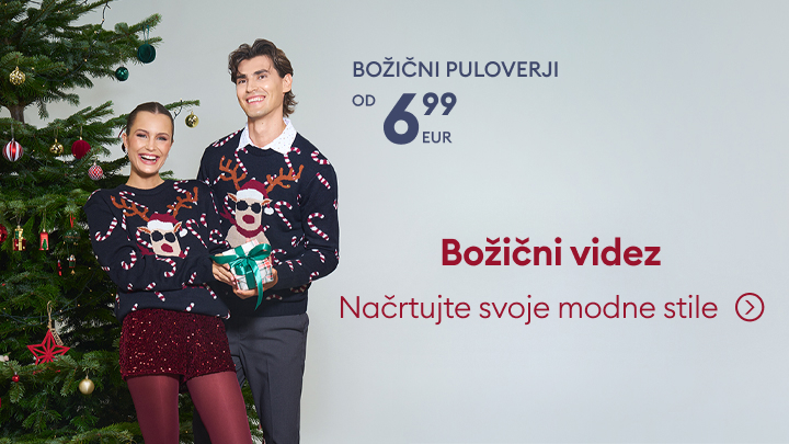 Božični puloverji na voljo od 6,99 EUR. Praznična moda za ustvarjanje elegantnega videza. Razveselite svoje bližnje z darili in uživajte v prazničnem vzdušju. Narišite svoje modne stile in dodajte pridih prazničnosti svoji garderobi. banner
