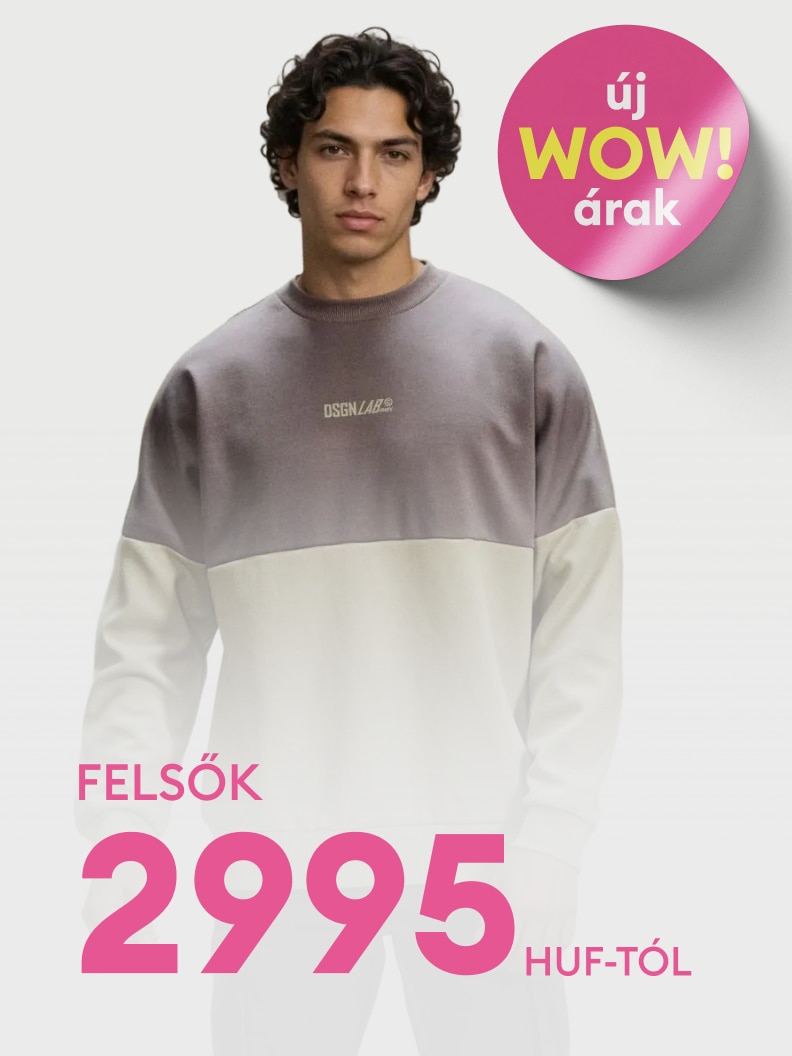 Férfi felsők akciójának bemutatása, új kedvezményes árakkal, alacsony belépőártól elérhető ruházattal, vásárlásra ösztönző céllal.