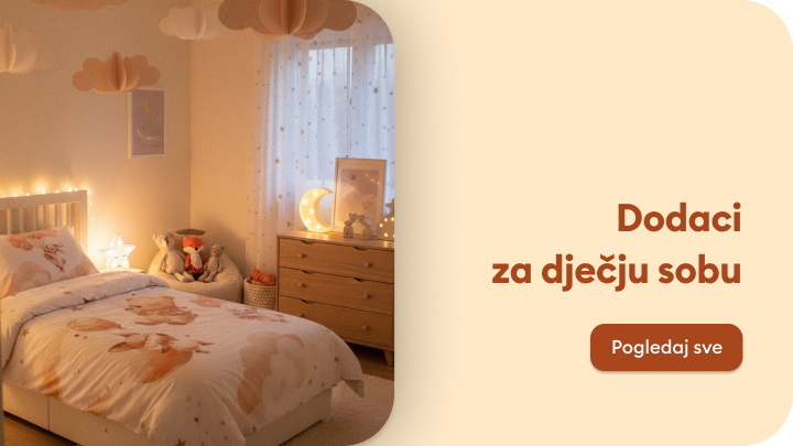 Promocija dodataka za dječju sobu koji stvaraju ugodnu i sigurnu atmosferu te pozivaju roditelje da istraže ponudu.