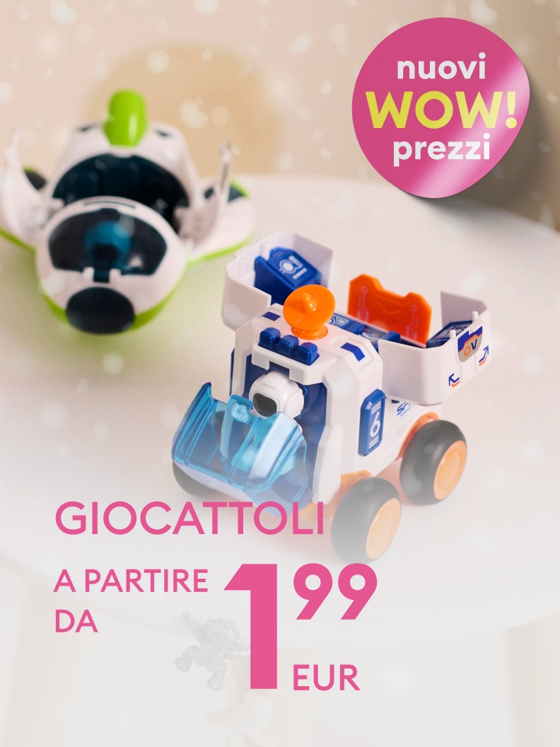 Giocattoli per bambini disponibili a prezzi promozionali a partire da 1,99 euro. Perfetti per stimolare la creatività e il divertimento. Offerta WOW! Scopri i nuovi giocattoli per arricchire la tua collezione. Prezzi accessibili per ogni famiglia.