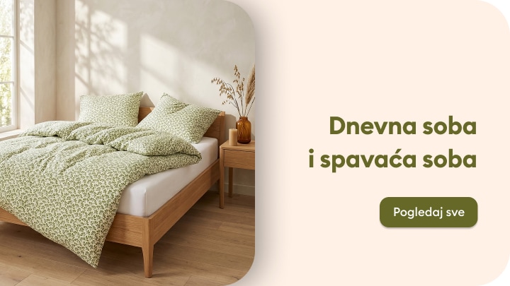 Ponuda proizvoda za dnevnu i spavaću sobu, uključujući posteljinu i kućni dekor.