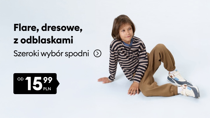 Promocja dziecięcych spodni flare i dresowych z odblaskami w różnych fasonach i cenach od 15,99 PLN