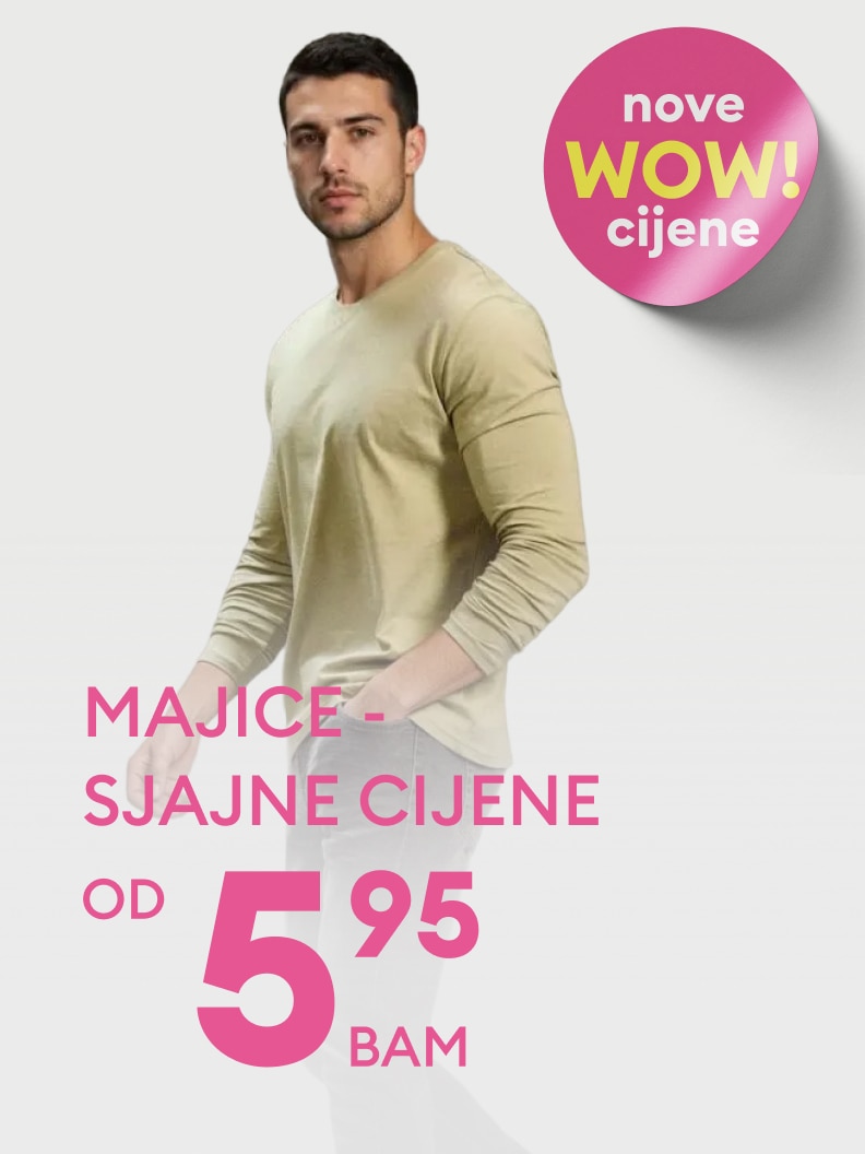 Majice dostupne po sjajnim cijenama. Početna cijena 5,95 BAM. Iskoristite nove WOW ponude i osvježite svoj garderober uz odličan kvalitet po pristupačnoj cijeni.