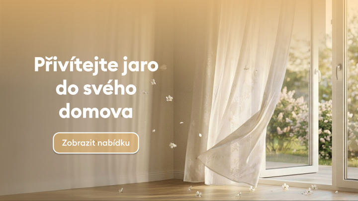 Propagační vizuál vyzývající k oživení domova na jaře a k prohlédnutí sezónní nabídky bytových doplňků.