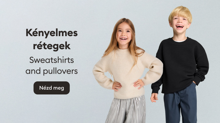 Kényelmes ruházati rétegek kínálata, például meleg pulóverek és szabadidőfelsők gyermekek számára. Fedezze fel különböző stílusokat és kényelmes viseleteket a mindennapokra.