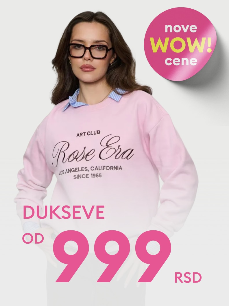 Bluzy damskie w promocyjnej cenie od 35,99 PLN. Na bluzie znajdują się napisy: „Art Club Rose Era, Los Angeles, California, Since 1965”. Promocja oznaczona hasłem „Nowe WOW ceny”. Idealna propozycja na co dzień.